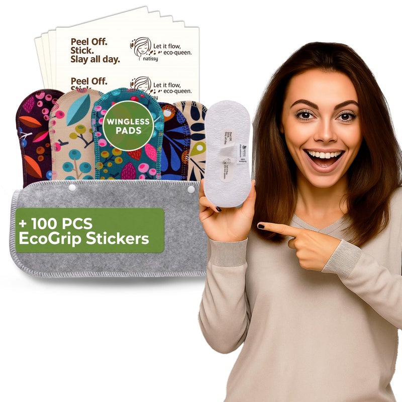 Wingless Reusable Sanitary Pads with Adhesive Sticker for Light Flow (S+M, 6-Pack) â€“ High-Temp Washable Organic Cotton Cloth Pads for Women â€“ Stay-Put, Comfortable & Reuable Period Care â€“ Made in EU